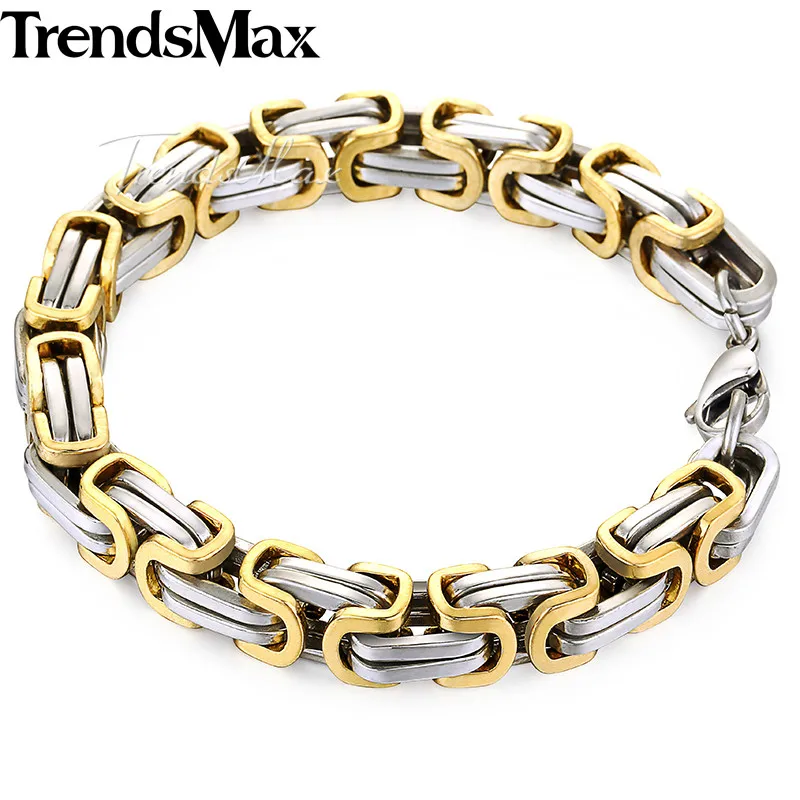 

8mm Men's Stainless Steel Bracelet Gold Silver Black Byzantine Link Chain Bracelets 2018 Men Fashion Jewelry Gifts 7-11" KBM12