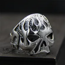 Classic Skull For Man 925 Sterling Silver Men's Flame Fire Skull Punk Ring Unique Personality Biker Jewelry PBG058 Classic Skull For Man 925 Sterling Silver Men's Flame Fire Skull Punk Ring Unique Personality Biker Jewelry PBG058