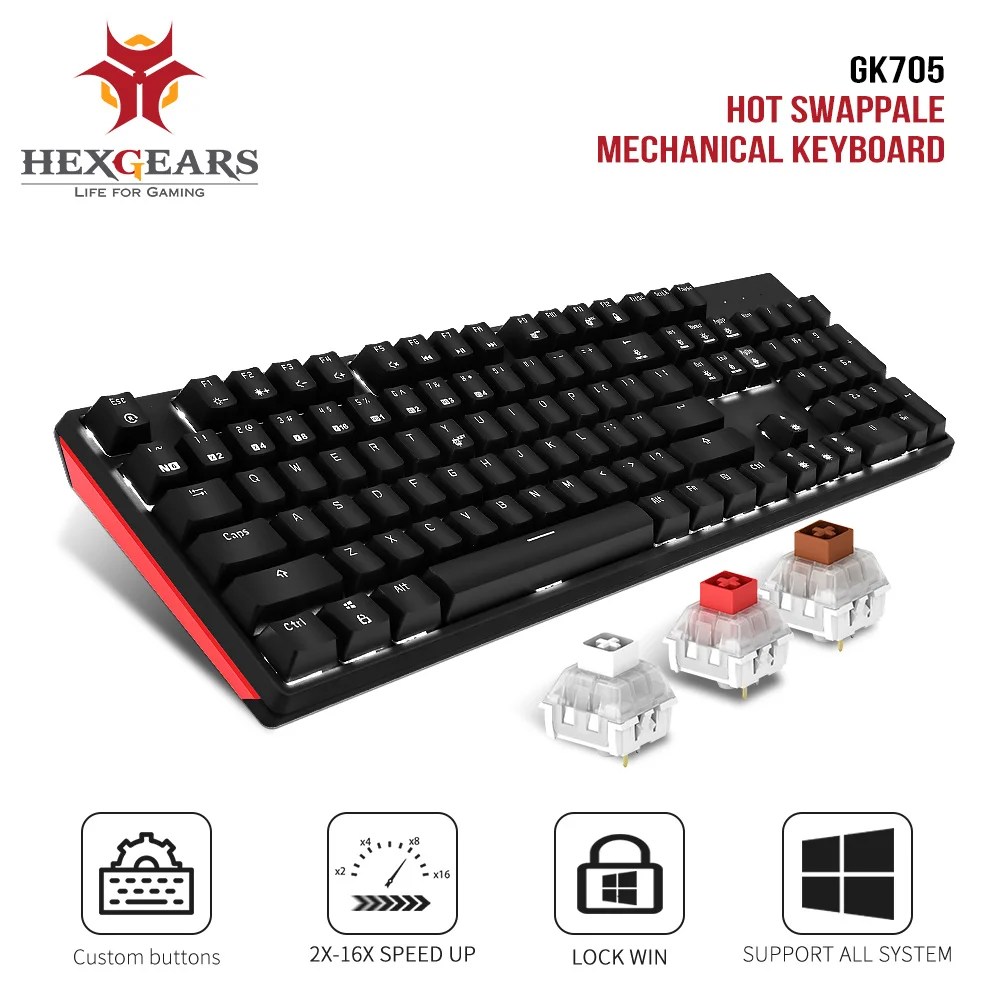 Дешево HEXGEARS GK705 Kailh коробка переключатель 104 клавиш игровая механическая клавиатура переключатель горячей замены анти ореоль LOL клавиатура