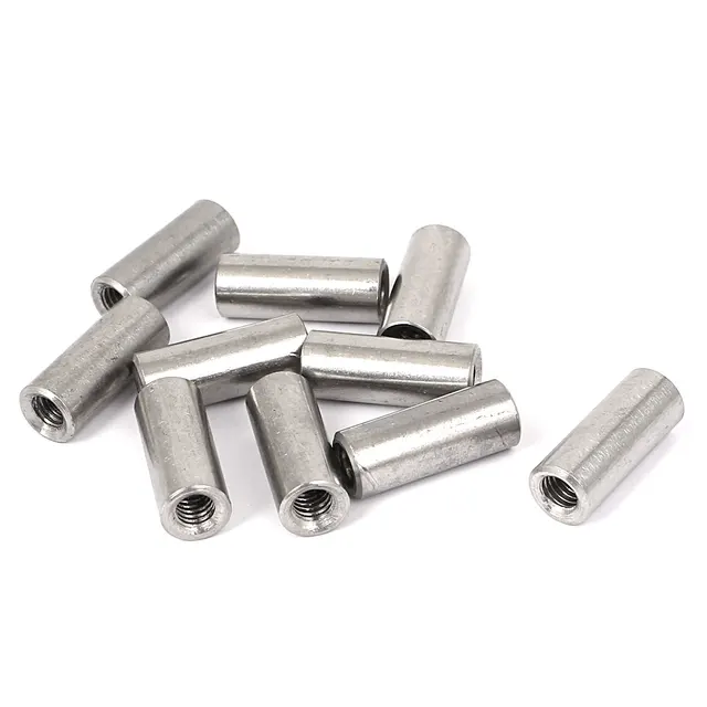 UXCELL 10Pcs M6x1mm Stainless Steel Threaded Sleeve Rod Bar Stud Round Connector Nutsin Nuts