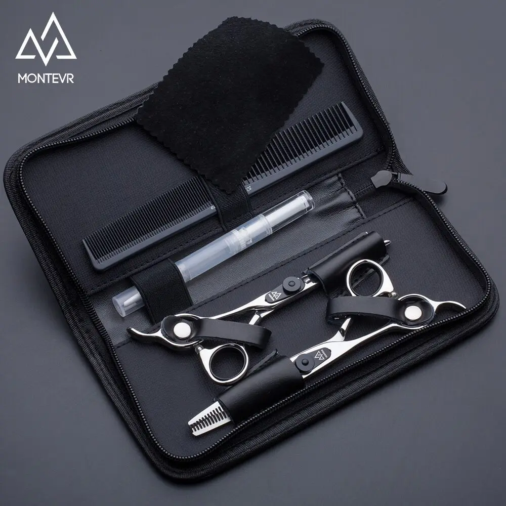 

Montevr Left hand professional hair scissors set 440C barber cutting scissors 5.5 inch hairdressing scissors
