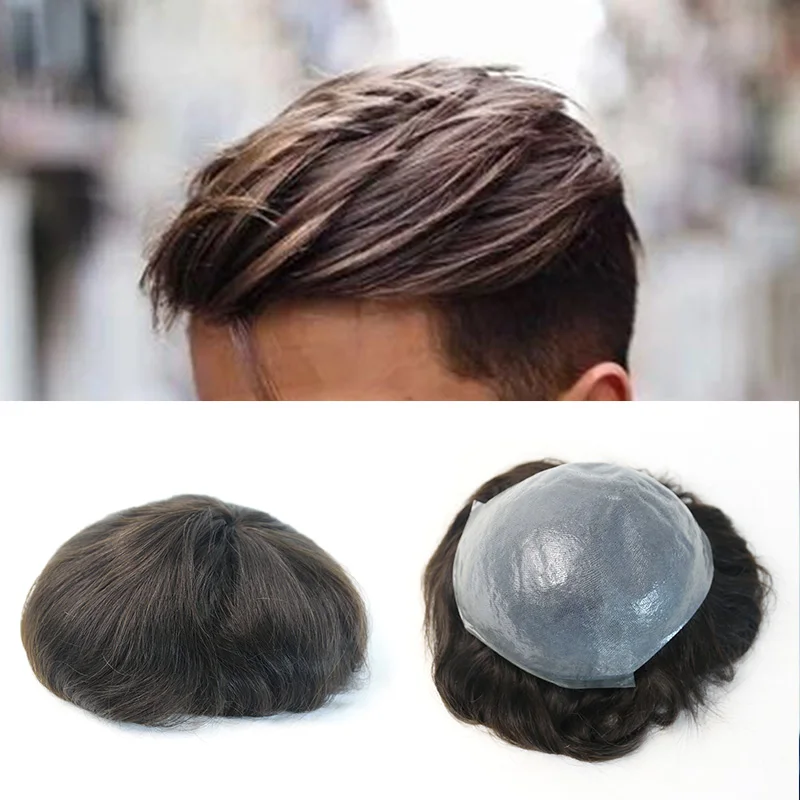 Прочный тонкий кожи накладка из искусственных волос для мужчин натуральные европейские волосы Remy полностью полиуретан системы замещения
