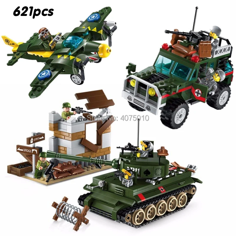 

compatible legoeinglys Military World War 2 bomber tank Sneak attack enemy artillery positions Army soldier Weapons block toys