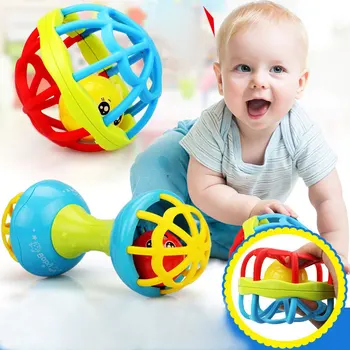 

Cute Baby Rattles Toy Food Grade Teething Rattle Plastic Hand Bell Intelligence Grasping Gums Baby Teether Toy for 0-3years