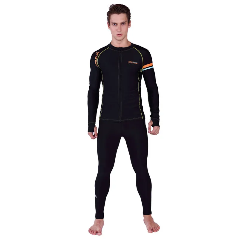Men zipper Long Sleeve Rash guards Swimsuit Sunscreen Swimming Shirt Rash Guard split surfing