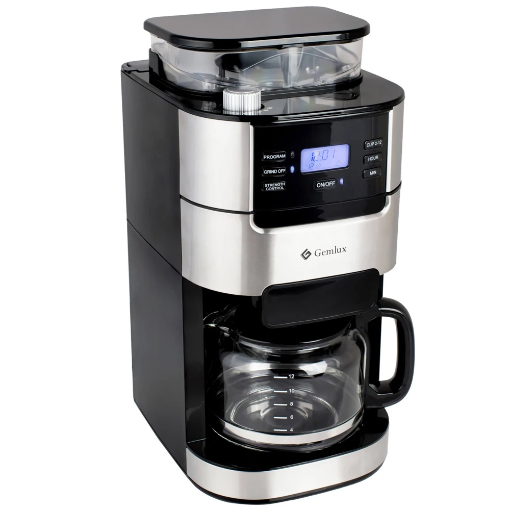 Кофеварка GEMLUX GL CM 77 (Мощность 1050 Вт объем 1.5 л капельная встроенная кофемолка с