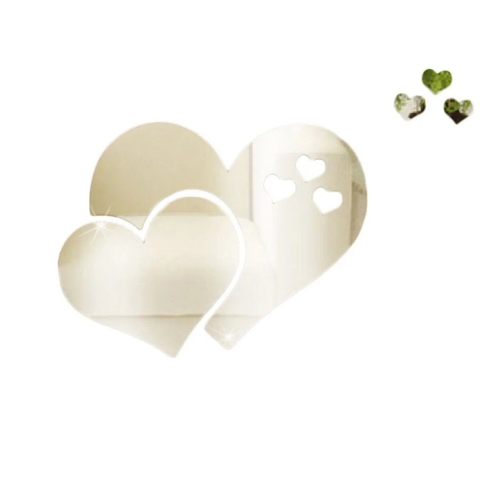 Heart Shaped Mirror Wall Stickers Three Dimensional Living Room Bedroom Wedding Room Decoration