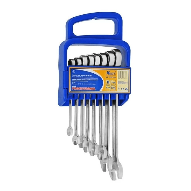 Набор гаечных ключей KRAFT КТ 700740 (8 штук, комбинированные, 8-19 мм, хром-ванадиевая сталь)