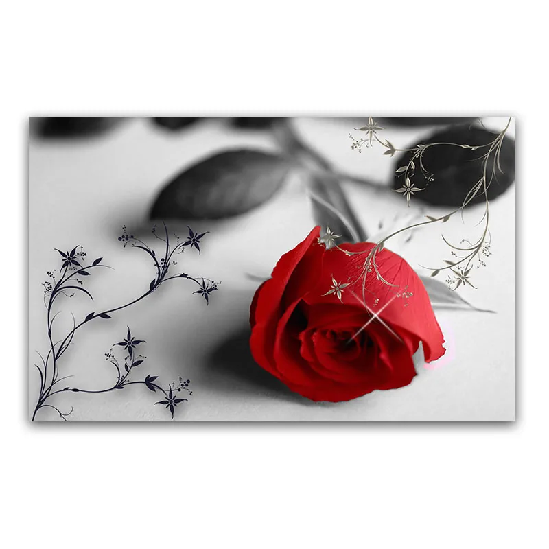 Красная роза цветок Landacape плакаты и принты стены искусства холст живопись черный белый Картина Современный домашний декор - Цвет: MD1547