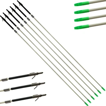 

6pcs 34inch Spine 250 White Archery Fishing Arrows Fiberglass Broadheads Shooting Hunting Practice Outdoor Sports Bow Slingshot