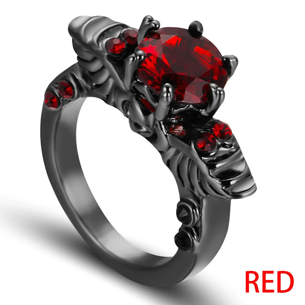 

Punk Skull Design Red / purple Round Rings Black Gold Filled Fashion Jewelry Retro Wedding Rings For Party Women Birthday Gifts