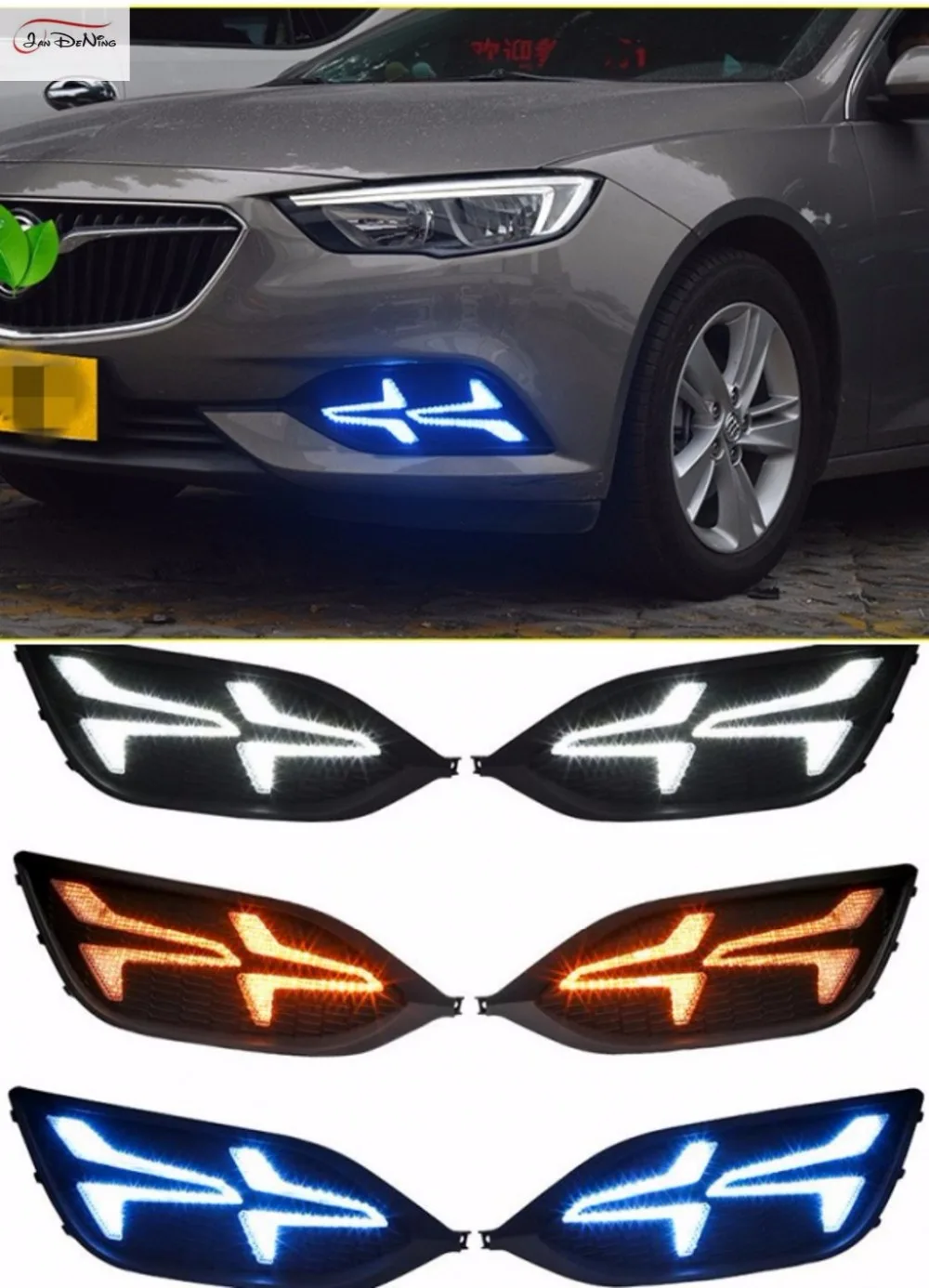 

JanDeNing 1 Set LED Daytime Running Light Retrofit fog light Car LED DRL with Yellow Turn Signal Light For 2017-2018 Buick Regal