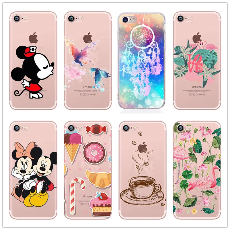

Flamingo Mouse For iPhone 6S Case Soft Tpu For Coque iPhone X Back Cover Minnie Case For iPhone 7 5 se 8 Plus Lovely