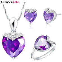 Модные Серебристые красное комплекты украшений для женщин фантазия Свадебные аксессуары бижутерия с австрийскими кристаллами в форме сердца Форма T147