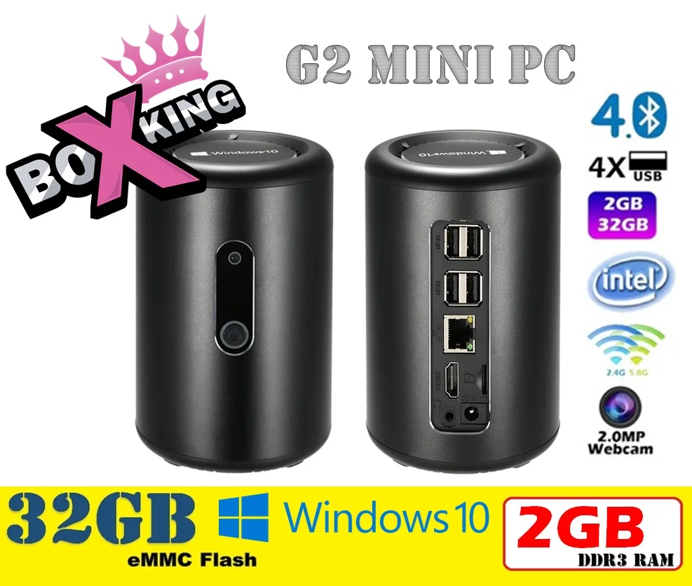 

G2 Bay Trail CR Z3735F Windows 10 2GB Ram 32GB Rom BT 4.0 Dual Wifi 2.4G/5G Built in Microphone & Camera Set Top TV Mini PC Box