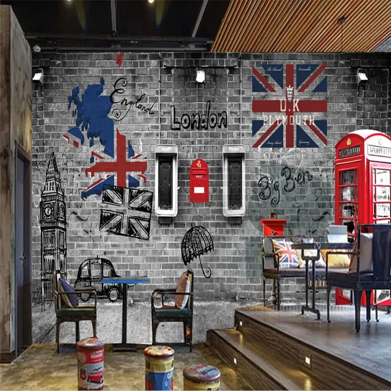 Европейские и американские ретро лондонская телефонная будка кафе ресторан стены профессионального производства обои