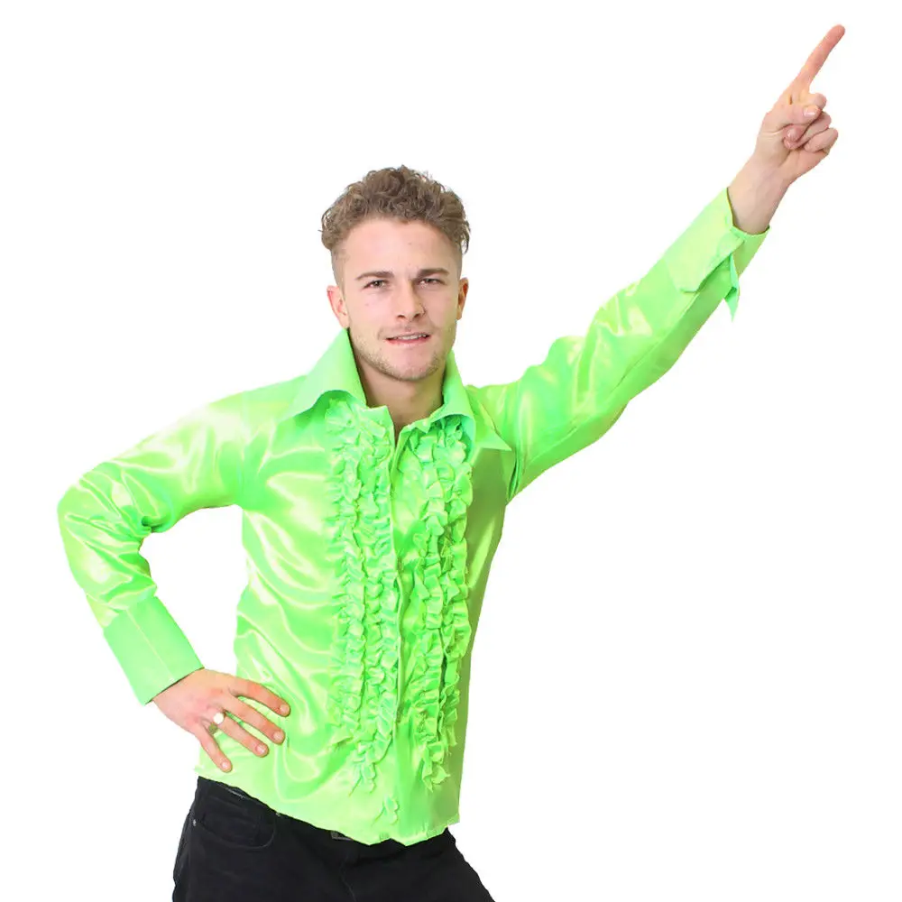 MENS 1970/'S DISCO RUFFLE SHIRTS ADULTS FANCY DRESS COSTUME 70/'S FRILLY TOP 1960S