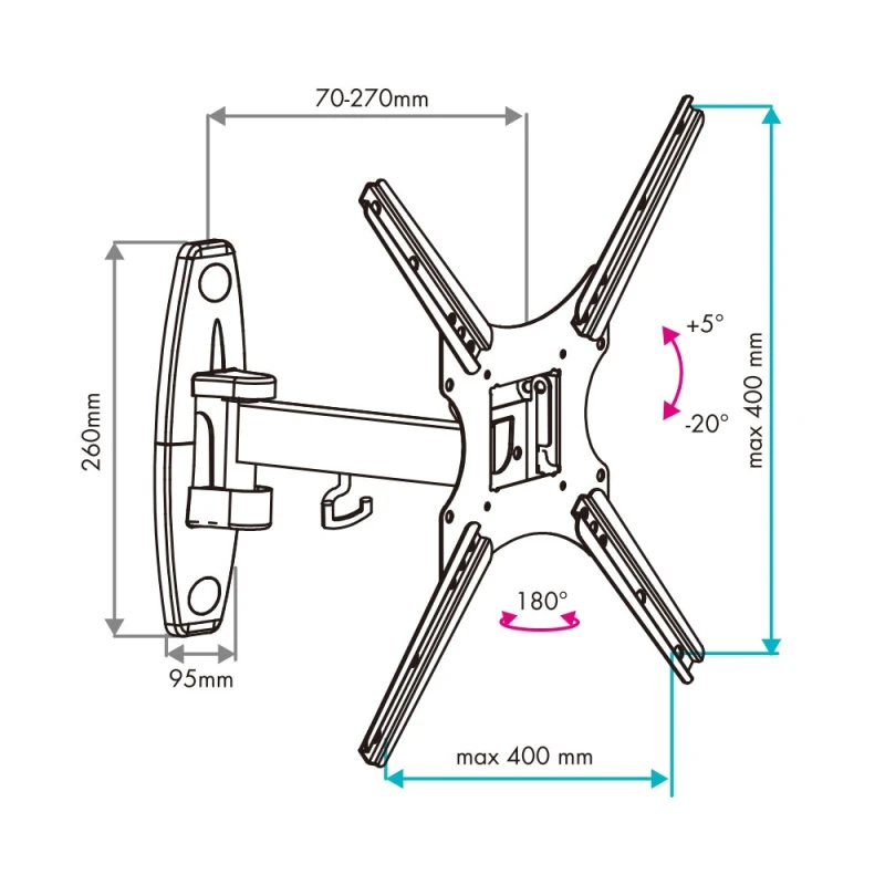ТВ Кронштейн VLK TRENTO-16 ( 20 -55 дюймов, нагрузку 25 кг, наклон +5° -20° ,  180°, прост в установке)