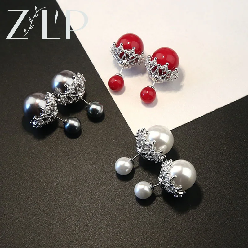 Fashion Bridal Earrings Jewelry Crystal Stud Earring Bead Rhinestone Cute Double Sided Pearl For Women Girls ED002 | Украшения и