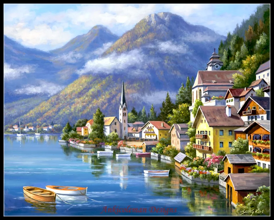 Billig Stickerei Gezählt Kreuz Stich Kits Hand Handwerk 14 ct DMC Farbe DIY Kunst Handgemachte Decor Landschaft 228 watt x 182 h