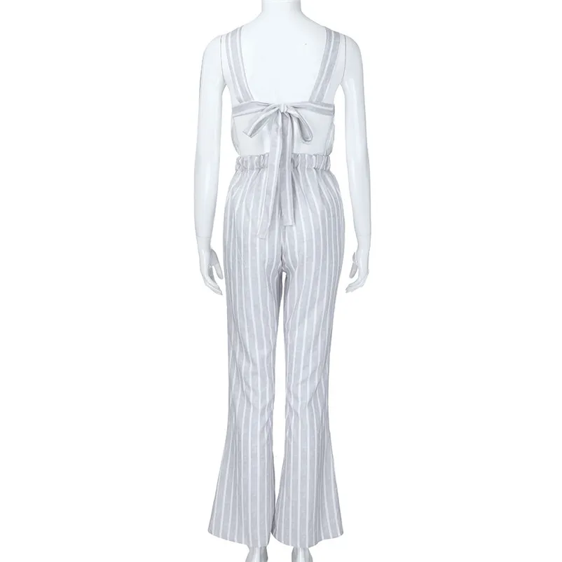 Fashion summer jumpsuit woman 2018 Sleeveless Stripe Jumpsuits Loose Playsuit Long Wide leg Trouser pantaloni siamesi A02#N (7)