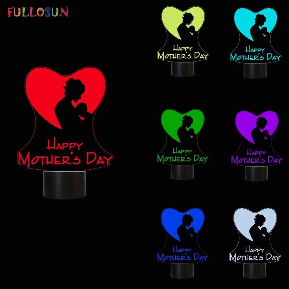 Я «Love You Mom» светодиодный 3D иллюзия ночник 7 цветов Настольная лампа с USB теплый подарок украшение лампа для подарка на День Матери - Испускаемый цвет: FS-4643