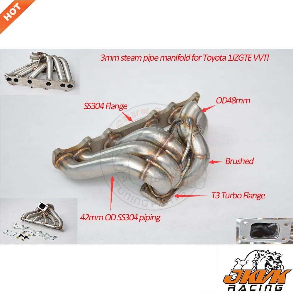 

JKVK RACEING 3mm Steam Pipe T3 Turbo Manifold for Toy ot 1JZGTE 1JZ VVTi