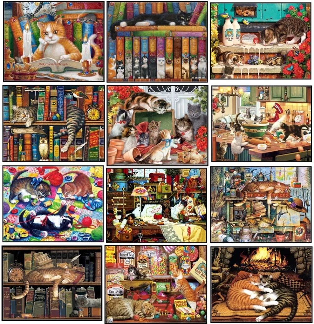 

Cat Collection 2 - Counted Cross Stitch Kits - DMC Color DIY Handmade Needlework for Embroidery 14 ct Cross Stitch Sets