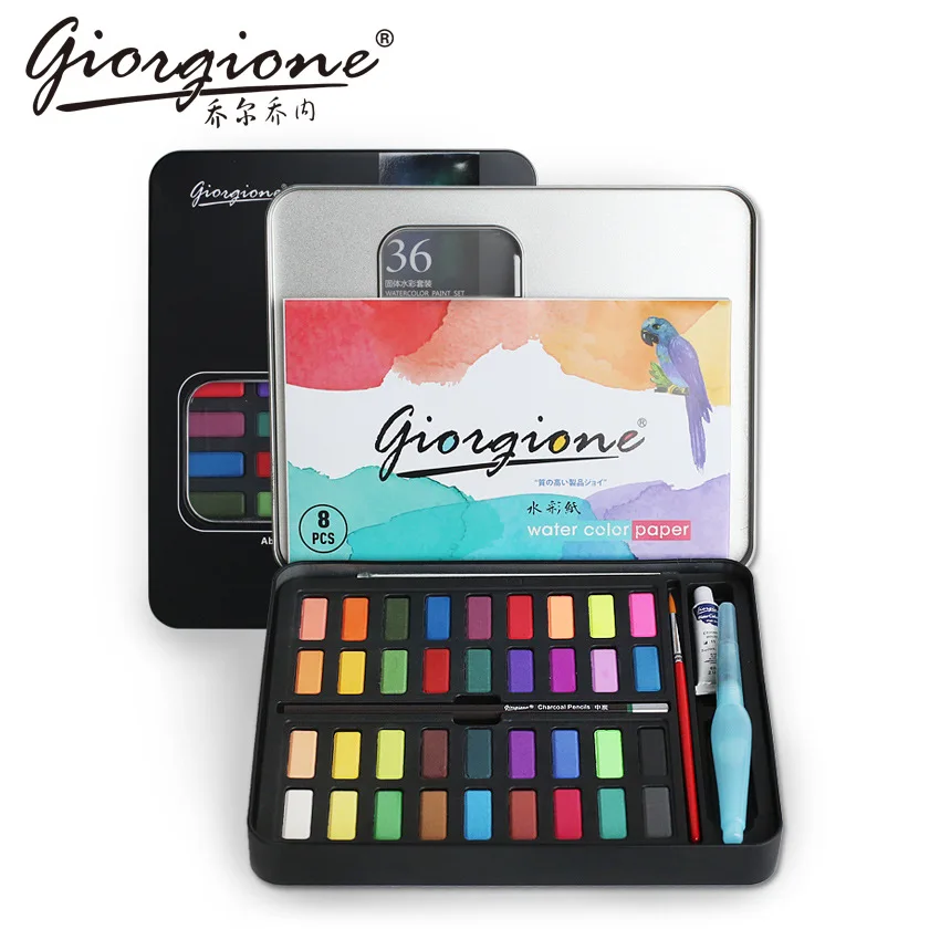 

36Colors Powder Solid Watecolor Paint Set With Paint Brush Bright Color Portable Water Color PigmentFor Students Art Supplies