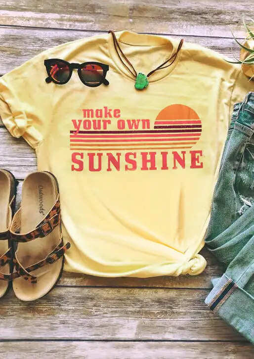 

Vogue Make Your Own Sunshine T-Shirt Women Yellow Tshirt Female Harajuku Loose tshirts Lady Top Tee Hipster Korean Clothes 2019