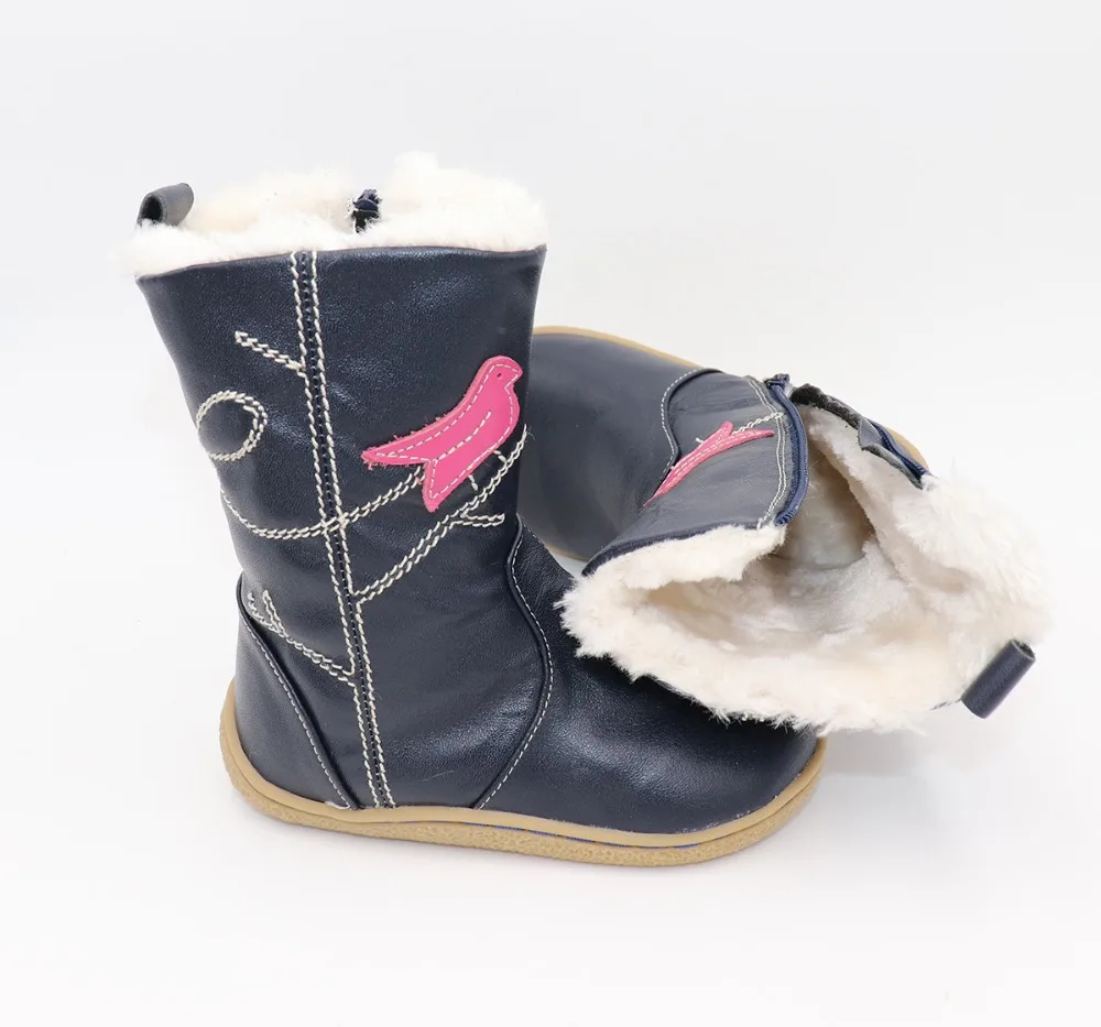 TipsieToes Топ бренд Босиком из натуральной кожи для маленьких девочек детская обувь для модные зимние сапоги