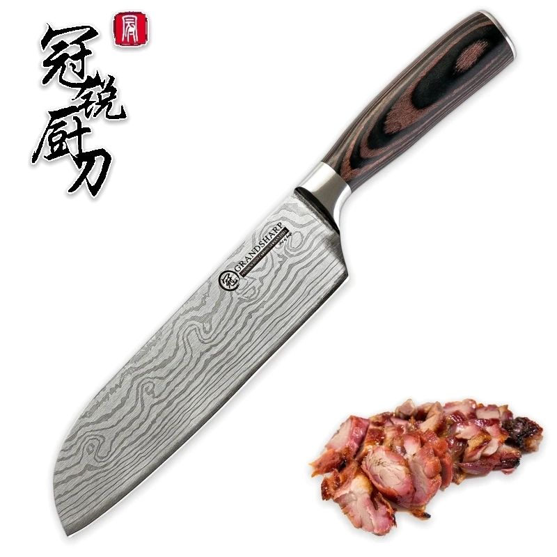 Нож Santoku, 7 дюймов, немецкий Высокоуглеродистый нож из нержавеющей стали, нож шеф-повара, инструменты для нарезки, кухонные ножи, нож для кредитных карт, подарок