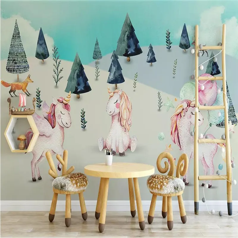 Unicorn hand-painted children's wall custom large wallpaper murals 3D photo wall manufacturers wholesale Unicorn hand-painted children's wall custom large wallpaper murals 3D photo wall manufacturers wholesale