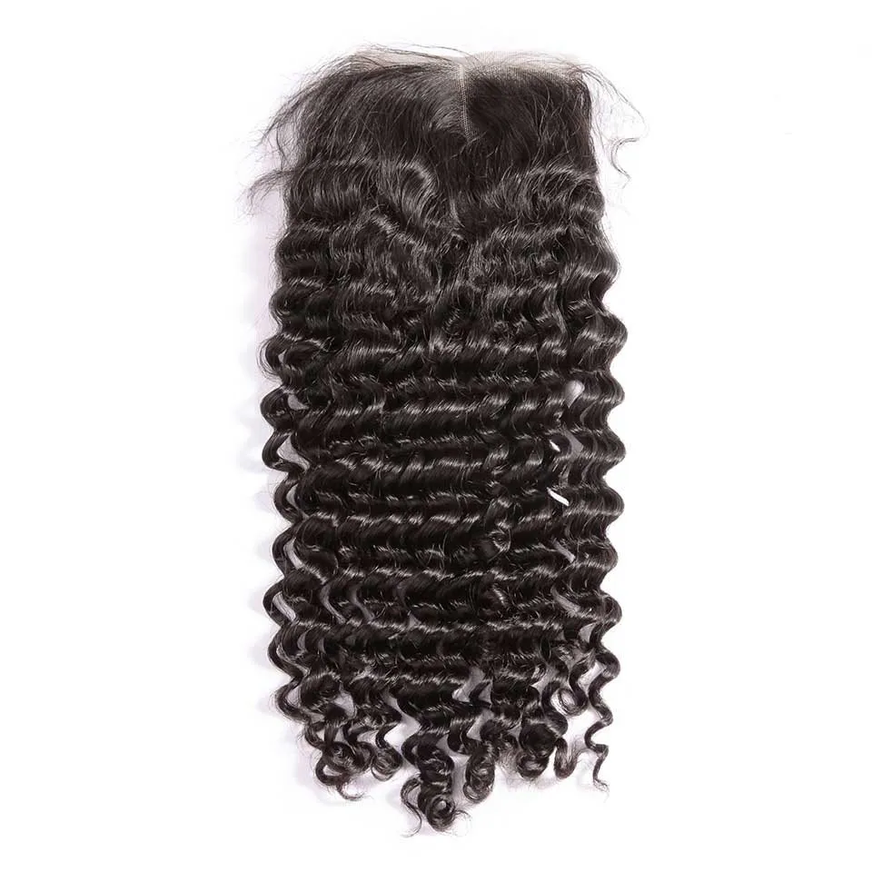 Prom Queen Deep Curly Lace Closure with Bleached Knots Malaysian Curly Human Virgin Hair 4x4 Lace Closure Free Part
