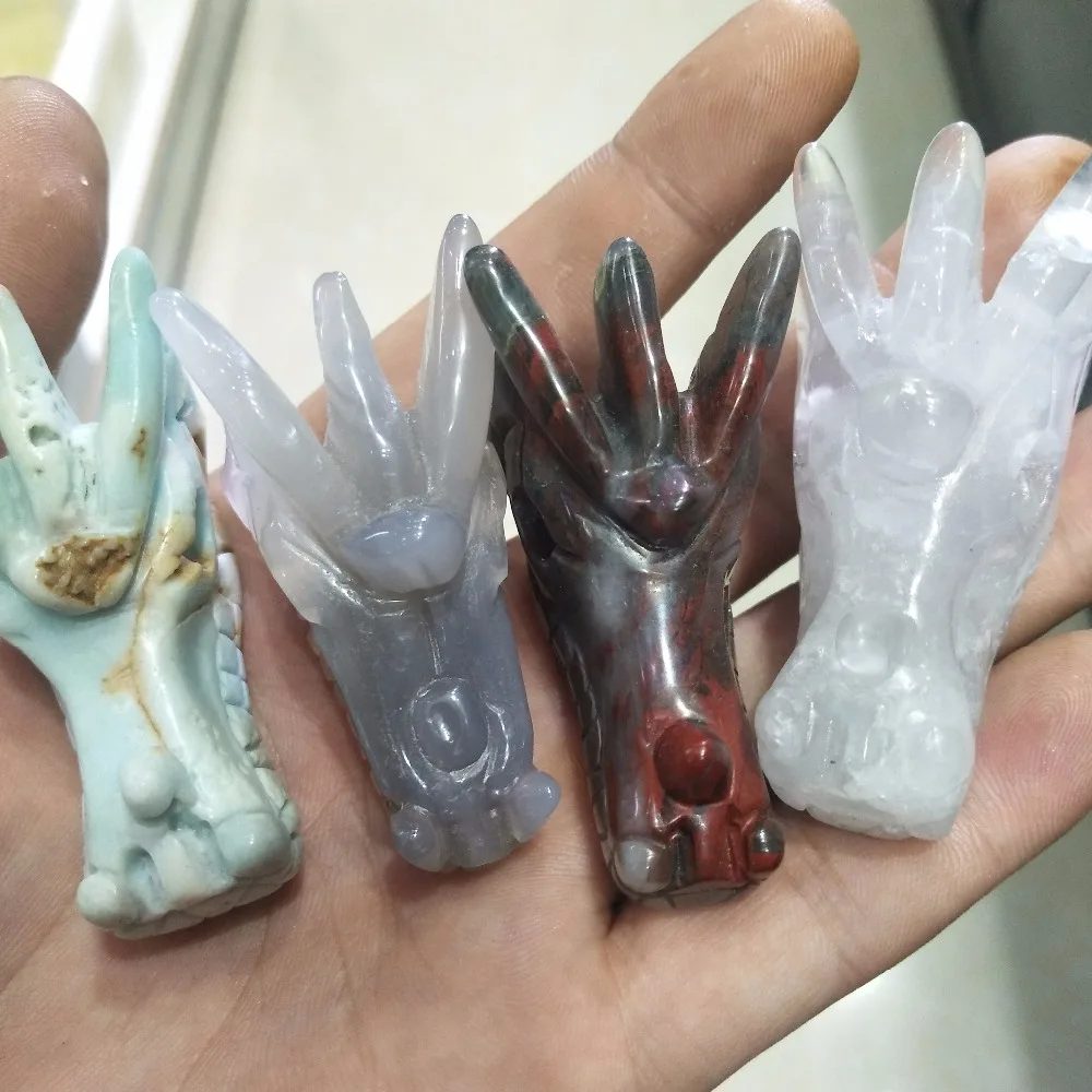 Natural quartz crystal carving dragon head Oriental god