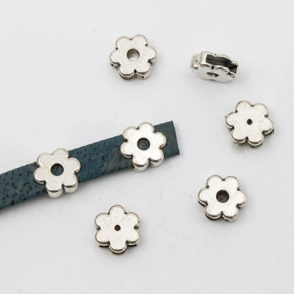 

20 Pcs for 10mm flat leather, Antique sliver flower jewelry supplies jewelry finding D-1-10-156