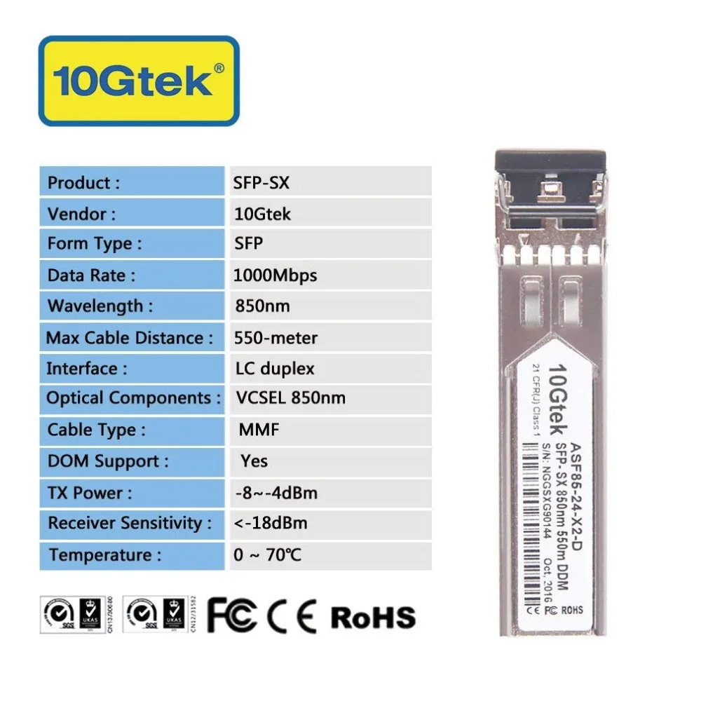 1,25 Gb 550m SFP SX для GLC-SX-MMD/GLC-SX-MM/SFP-GE-S гигабитный волоконно-оптический SFP модуль приемопередатчика, 1000Base-SX, MMF, 850nm