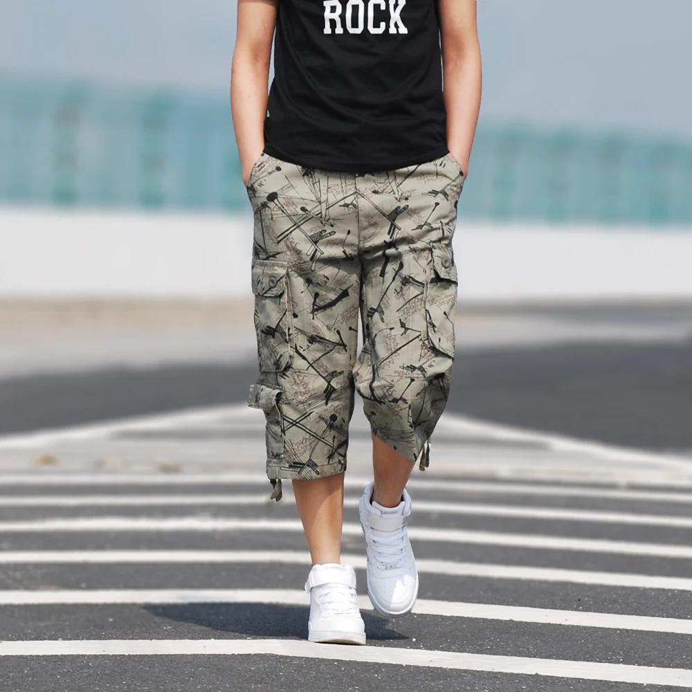 Men Casual Shorts Pants Baggy Cargo Knee_Length Bottoms Overalls Summer Trousers 