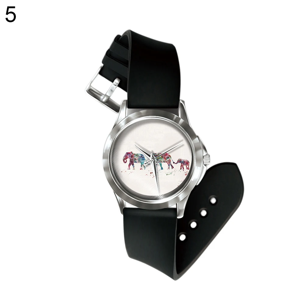 Мода Слон Pattern ПВХ группы кварцевые Для мужчин Для женщин наручные часы ювелирные изделия подарок - Цвет: 5