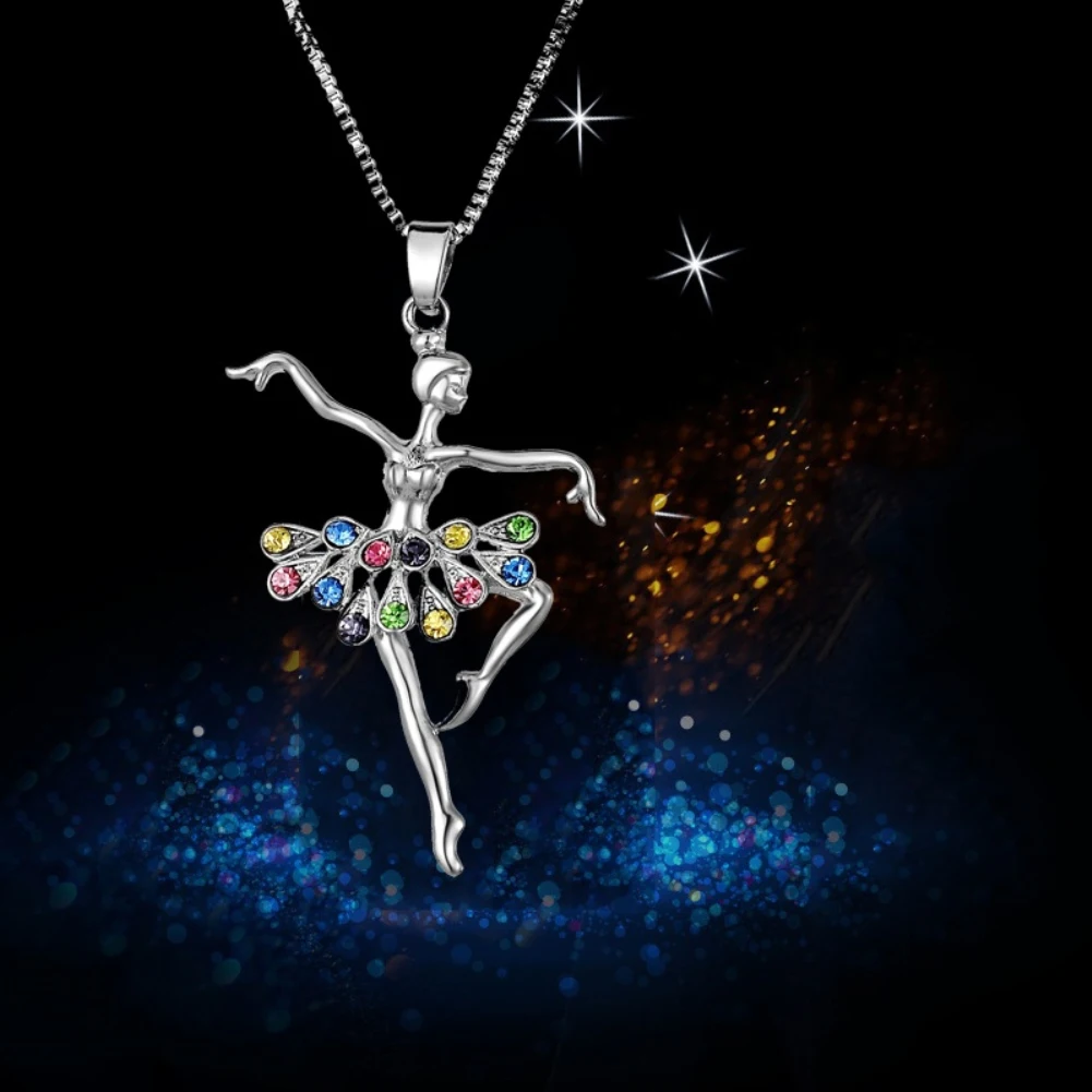

Fashion Lady Ballerina Pendant Necklace Rhinestone Charm Jewelry Xmas Gift