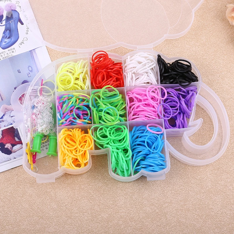 

400pcs Fashion Rubber Fun Loom Bands Kit for Kids DIY Gum Bracelets Elephant Animal PVC BOX Family Loom Plaiting Kit Set Gift