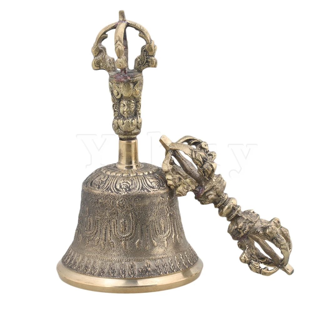 

Yibuy Medium Size Golden Color Buddhist Prayer Bell Cymbals Bells Vajra