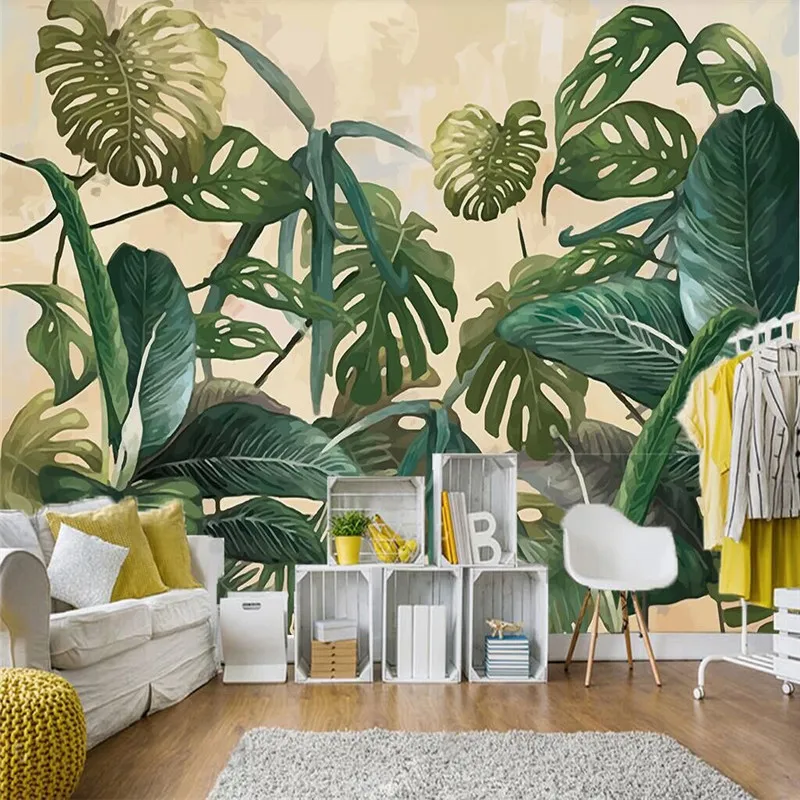 

Retro Tropical Rainforest Palm Banana Leaf Living Room TV Wall Professional Production Wallpaper Mural Custom Photo Wall