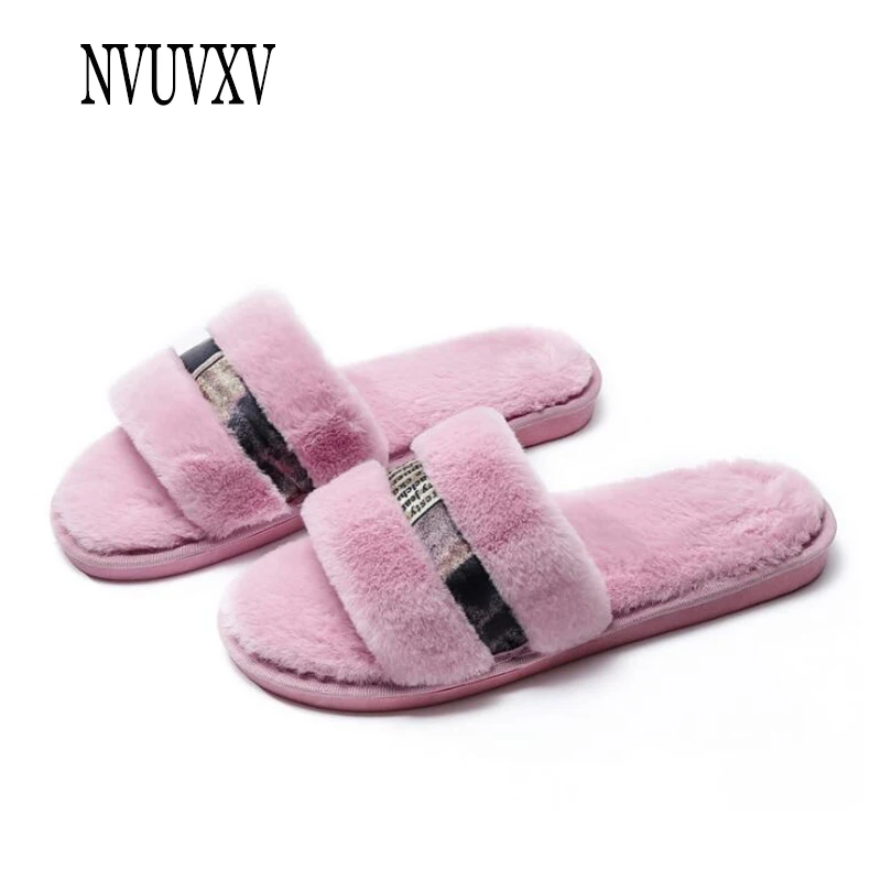 

new House plush Shoes Soft Bottom Winter Woman Cotton slippers Slip on Warm Shoes Faux Fur non-slip flats for Bedroom sh028