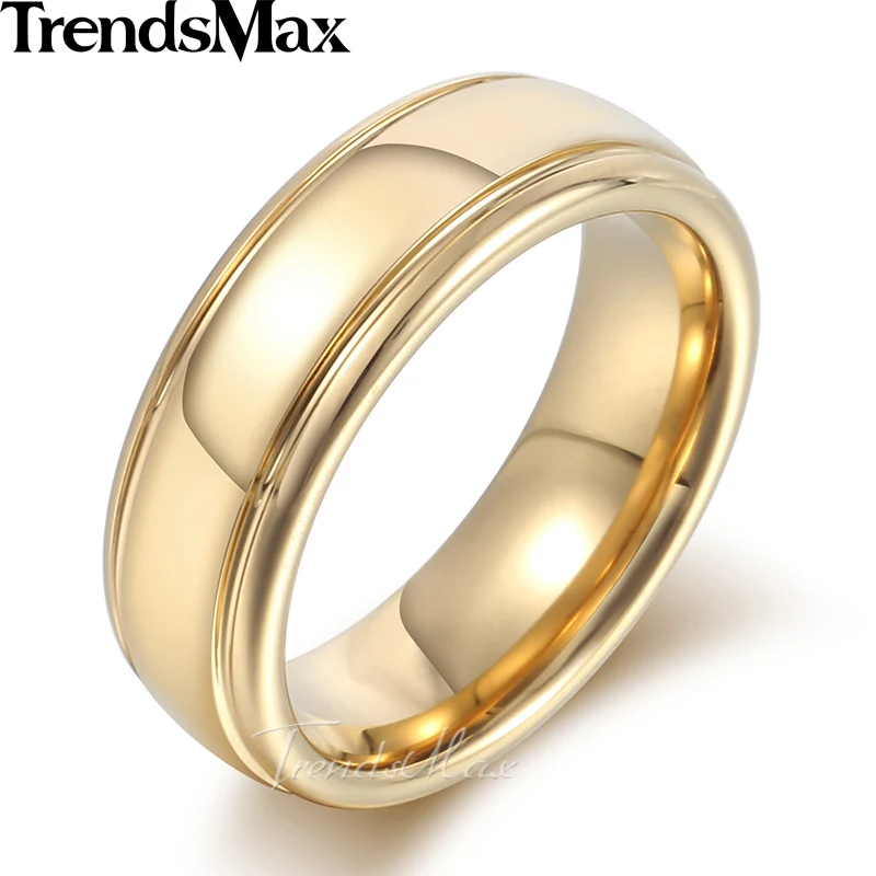 Trendsmax Polished Band Ring Mens Boys Tungsten Carbide Wedding Engagement Gold Silver Color 6mm KTR07