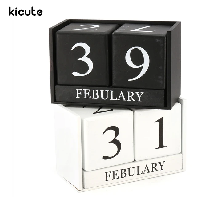 kicute european perpetual wooden calendar desktop block wood
