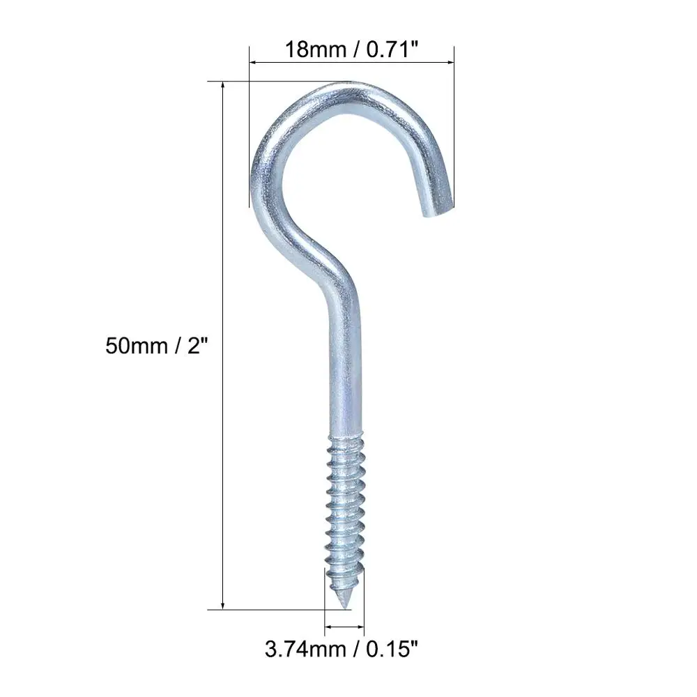 Uxcell 1,9" /2"/2," потолочный шуруп крючки для глаз крюк для чашки тонкий винт из углеродистой стали в вешалке для внутреннего и наружного использования 60 шт