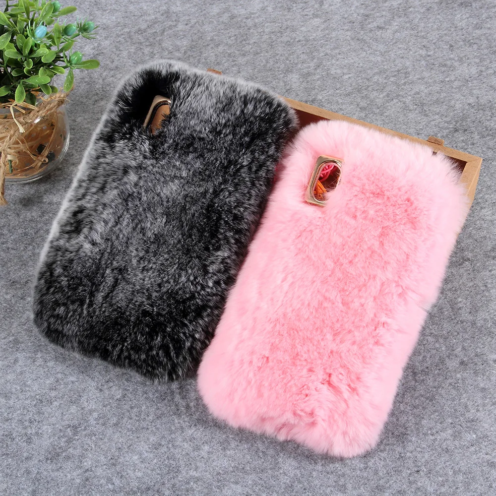 DULCII Soft Phone Case for iPhone XS Max XR Fluffy Bunny Rabbit Fur