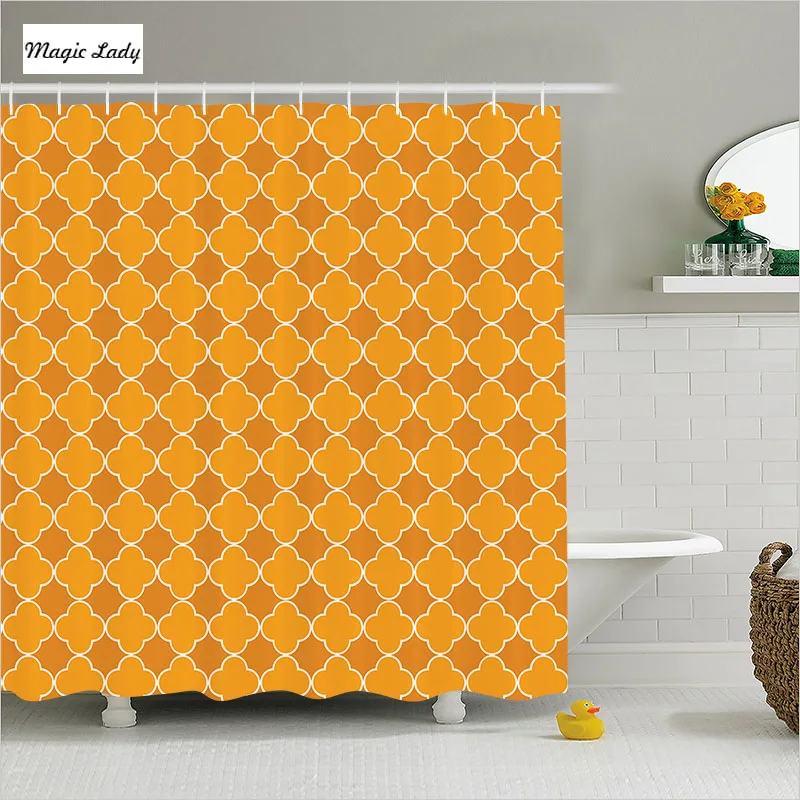 Shower Curtain Orange Bathroom Accessories Art Pattern Trellis Floral