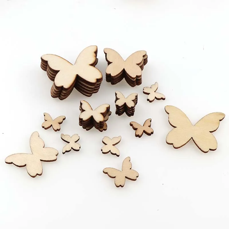 50Pcs DIY Log mixed butterfly wood chips decorative Embellishments Crafts Scrapbooking Supplies Hand-made Graffiti Buttons